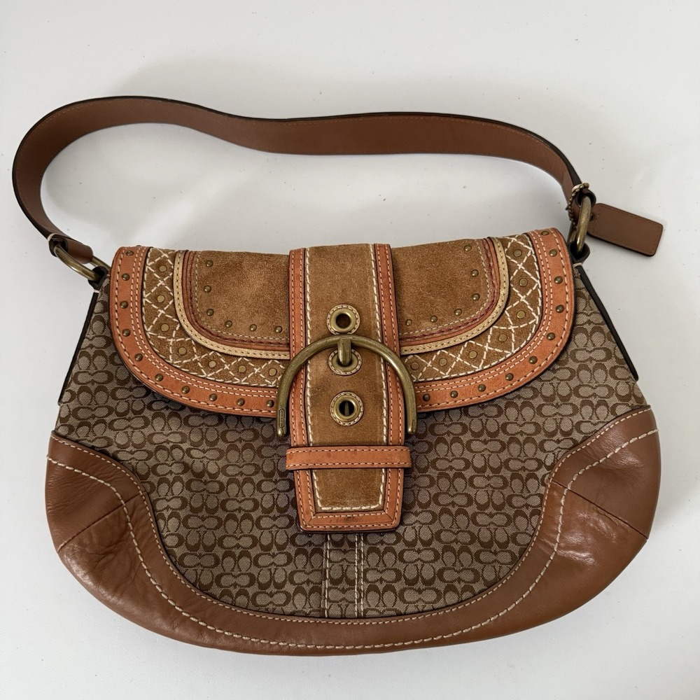 Coach MEDIUM Vintage Y2K Soho F11517 Beige Signature C Canvas Patchwork Hobo Bag